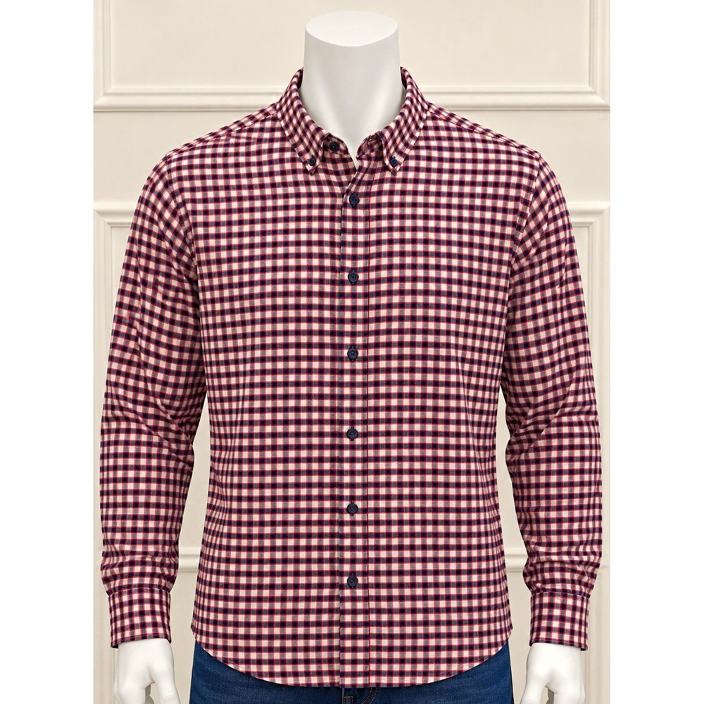 Marc Asher Men's NEW Check Long Sleeve Button-Up Shirt Red White Blue Size S